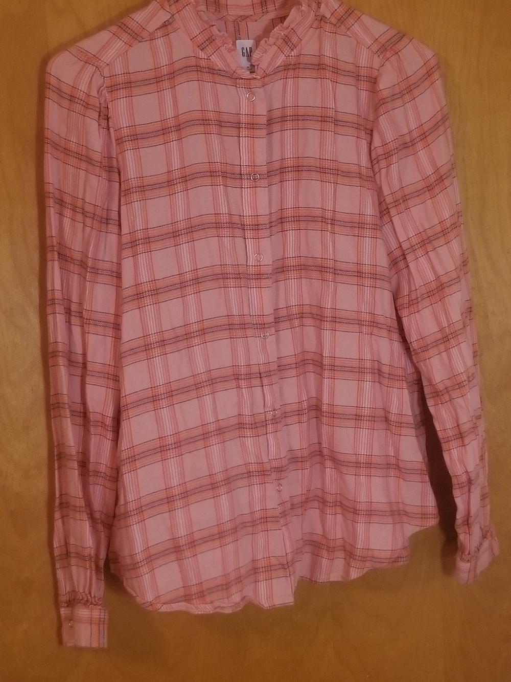 GAP Pink Soft Button Down Long Sleeve Flannel With Ruffled Collar Womens Size M